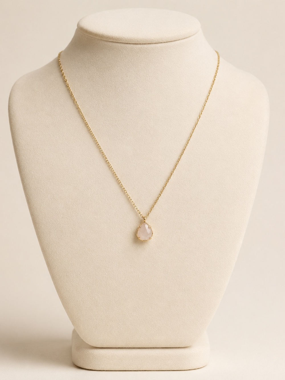 Delicate Gold Chain Necklace with Pink Teardrop Pendant